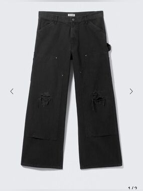 Weekday Black Slim Straight Jeans with Distressed Knees 52